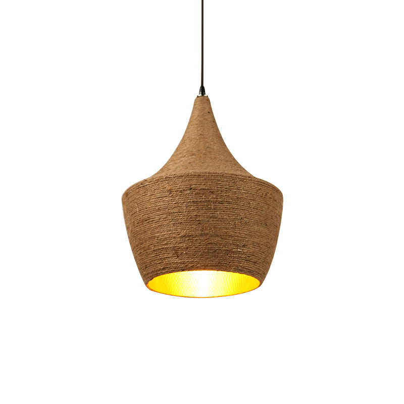 Suspension de style campagnard avec abat-jour en corde de chanvre - Marron
