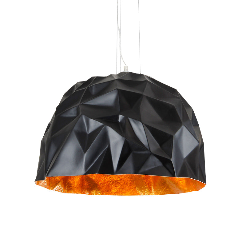 Metallic Domed Hanging Ceiling Light - Loft Style - 16"/19.5" Diameter - 1 Light Pendant Fixture - Black/White - for Living Room