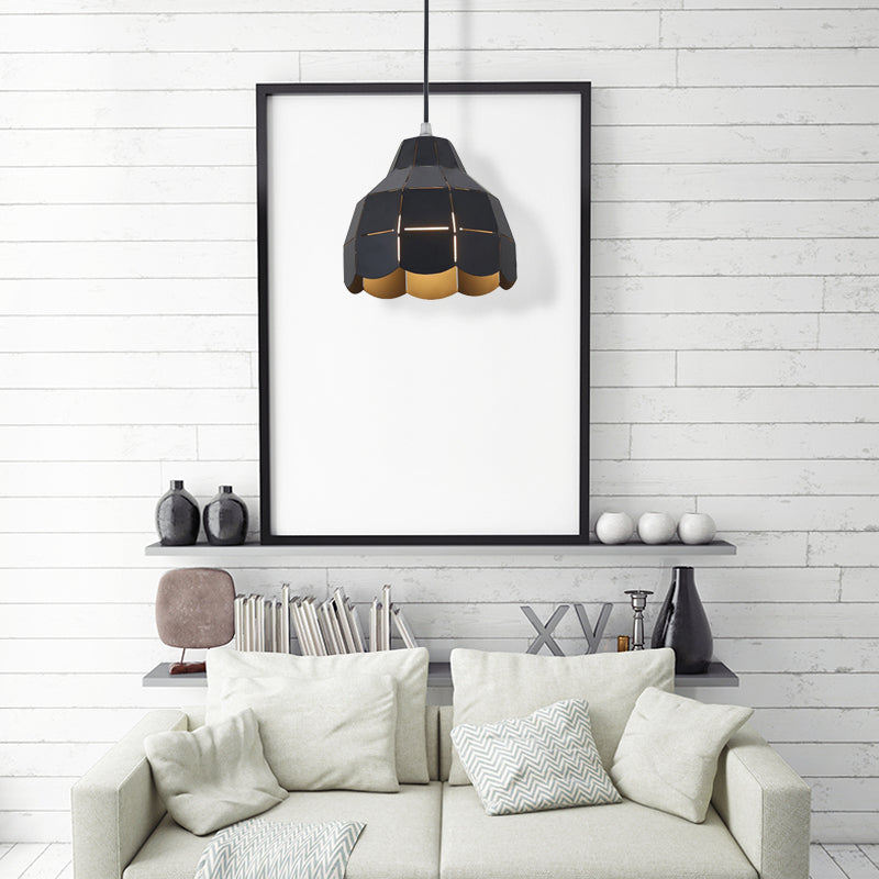 Modern Nordic Metal Pendant Light - Black/Gray/White/Yellow/Blue - Folded Design - 1 Light - Dining Room Hanging Lamp