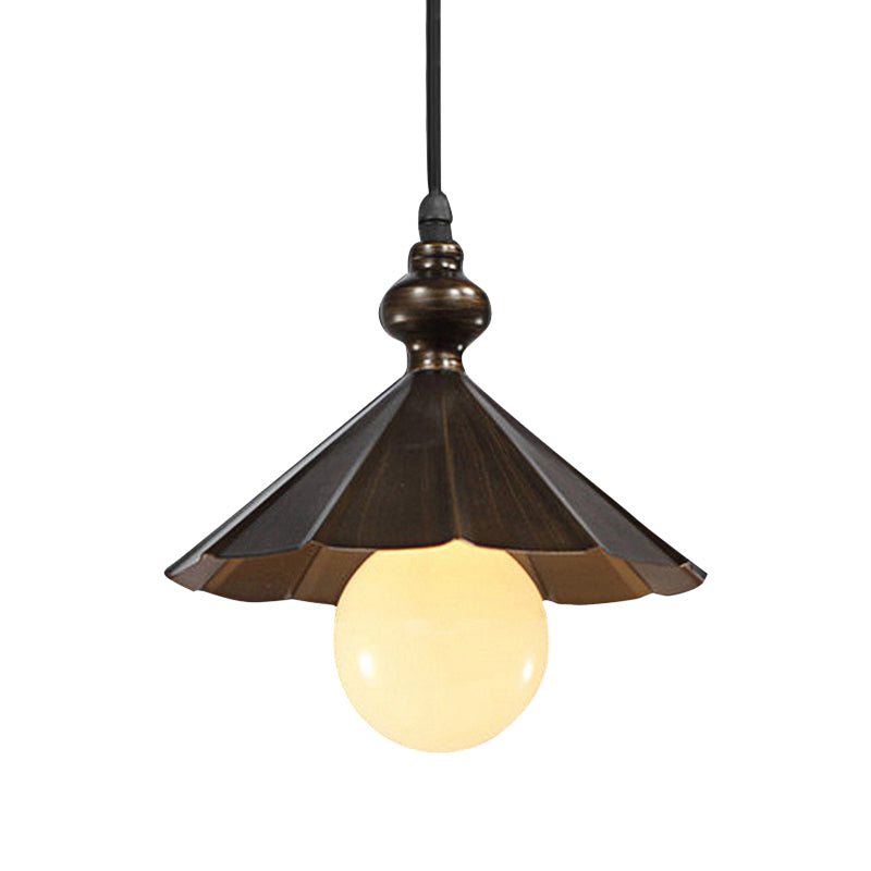 Industrial Scalloped Shade Pendant Ceiling Light, Brown/Rust Finish – Restaurant Hanging Lighting