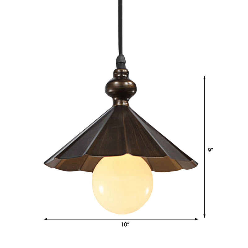 Industrial Scalloped Shade Pendant Ceiling Light, Brown/Rust Finish – Restaurant Hanging Lighting