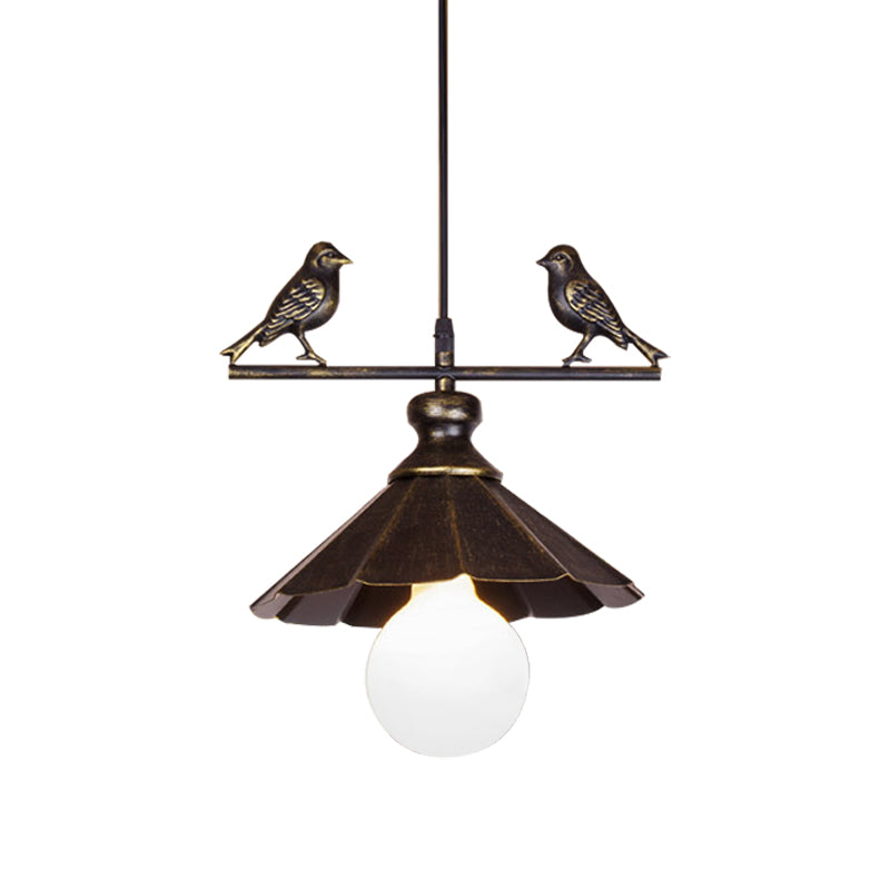 1-Head Industrial Rust Brown Scalloped Shade Pendant Light For Restaurants Metallic Ceiling Hanging