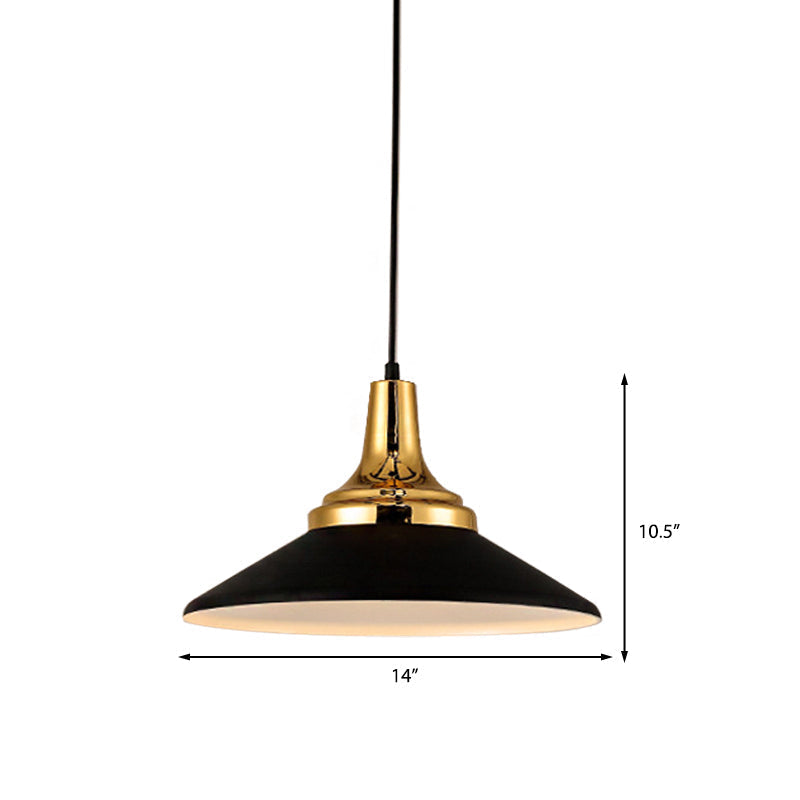 Conic Metal Pendant Lighting - Nordic Style, 1 Light, Black/White, 9.5"/14" Width