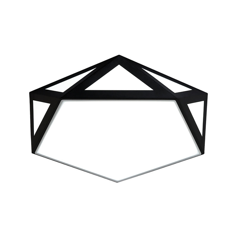 Sleek Black/White Pentagon Flush Ceiling Light with Acrylic Shade - Simple LED for Bedroom - Available in 3 Sizes: 16.5"/20.5"/24.5" Dia