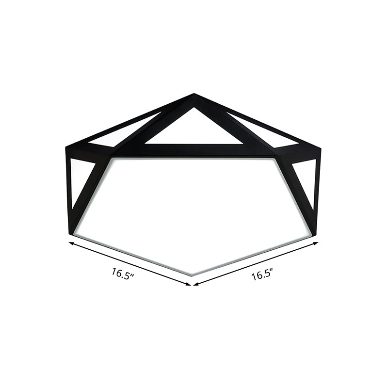 Sleek Black/White Pentagon Flush Ceiling Light with Acrylic Shade - Simple LED for Bedroom - Available in 3 Sizes: 16.5"/20.5"/24.5" Dia