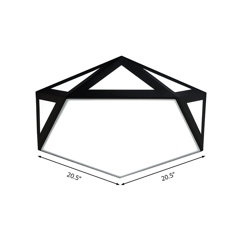 Sleek Black/White Pentagon Flush Ceiling Light with Acrylic Shade - Simple LED for Bedroom - Available in 3 Sizes: 16.5"/20.5"/24.5" Dia