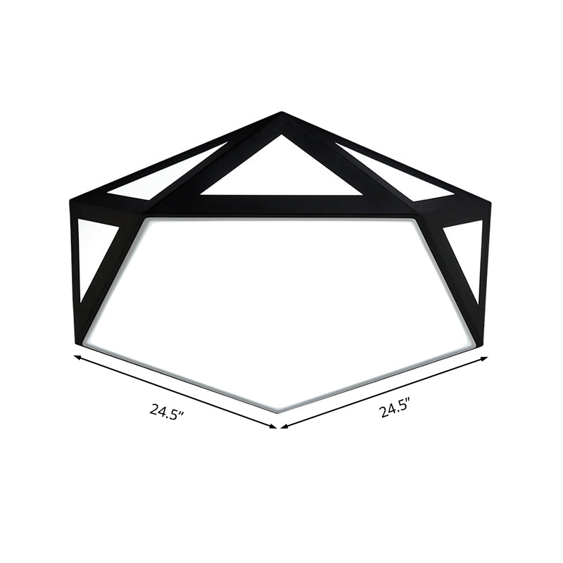 Sleek Black/White Pentagon Flush Ceiling Light with Acrylic Shade - Simple LED for Bedroom - Available in 3 Sizes: 16.5"/20.5"/24.5" Dia