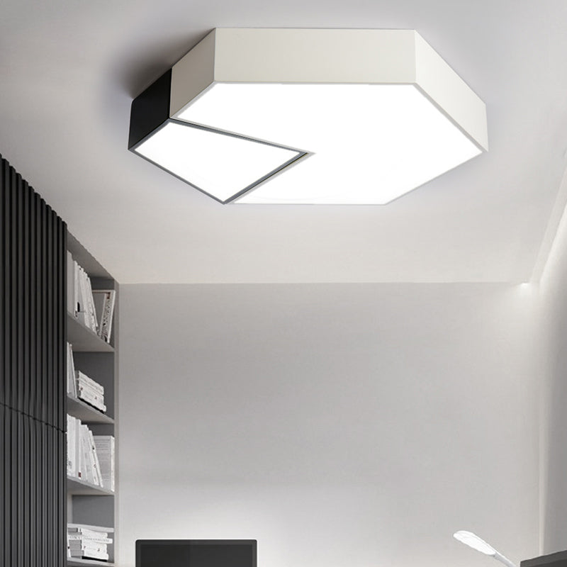 Modern Black and White Hexagon Ceiling Light, Acrylic Shade Mount Fixture, White Light, 11"/15"/19" Dia - Perfect for Living Room