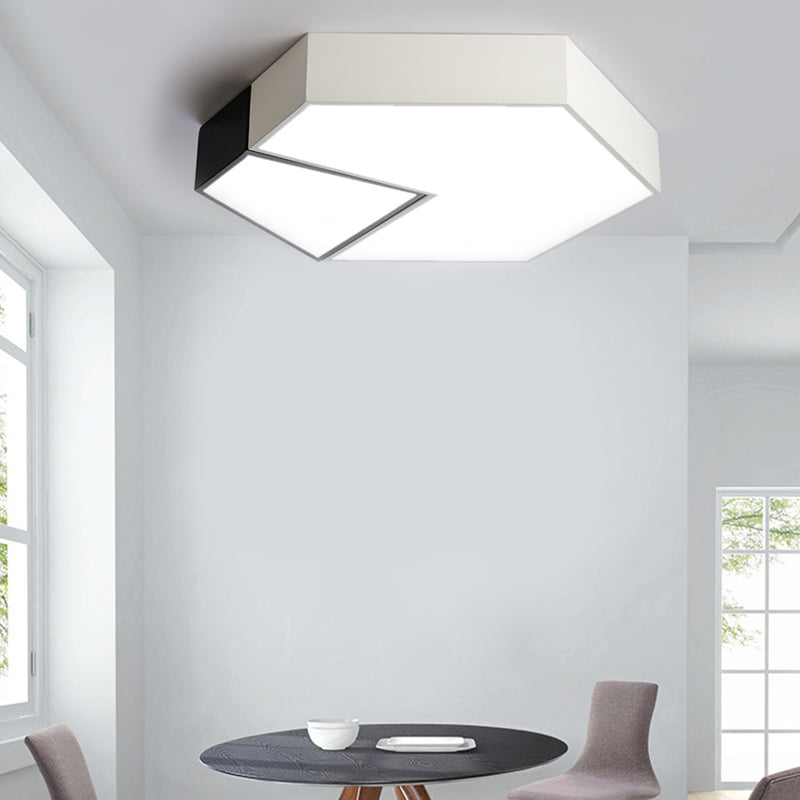 Modern Black and White Hexagon Ceiling Light, Acrylic Shade Mount Fixture, White Light, 11"/15"/19" Dia - Perfect for Living Room