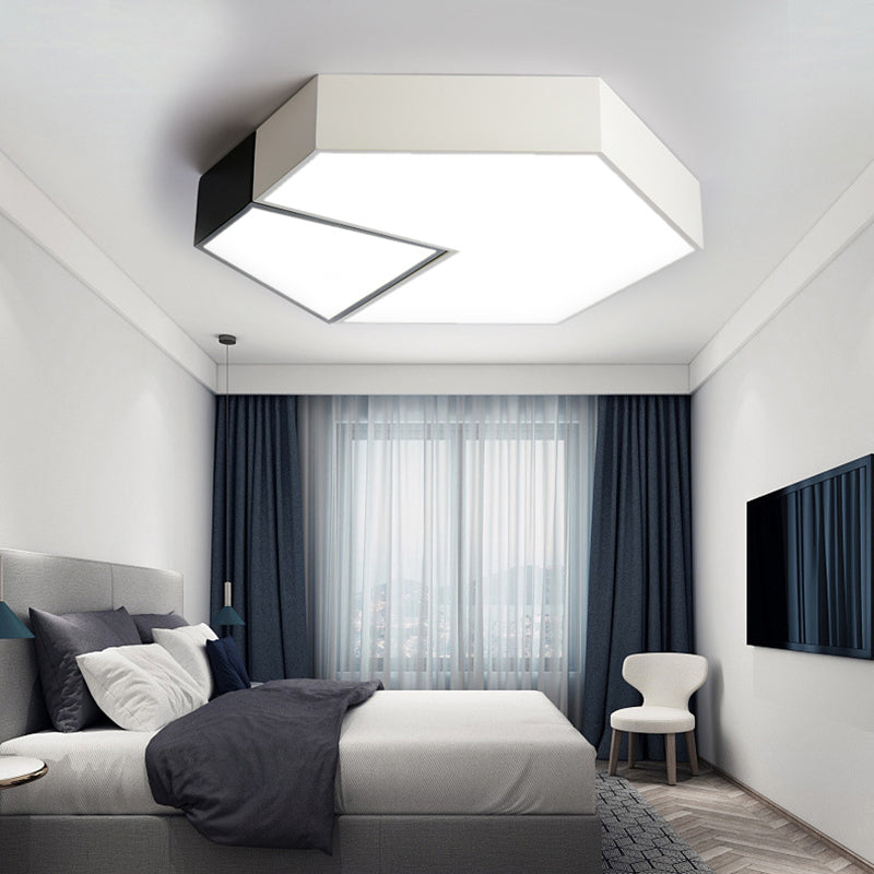 Modern Black And White Hexagon Ceiling Light Acrylic Shade Mount Fixture 11/15/19 Dia - Perfect For