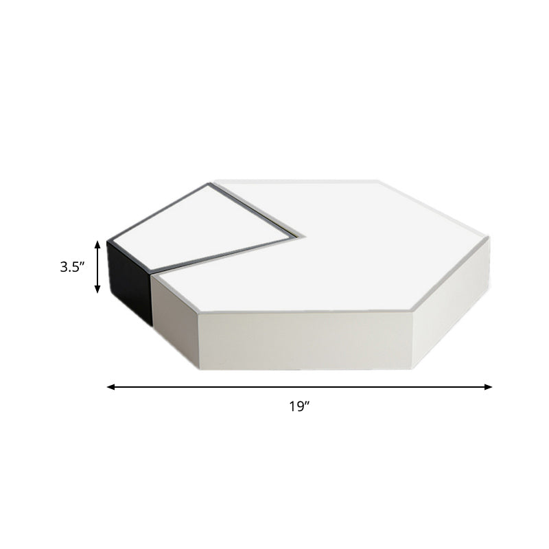 Modern Black and White Hexagon Ceiling Light, Acrylic Shade Mount Fixture, White Light, 11"/15"/19" Dia - Perfect for Living Room