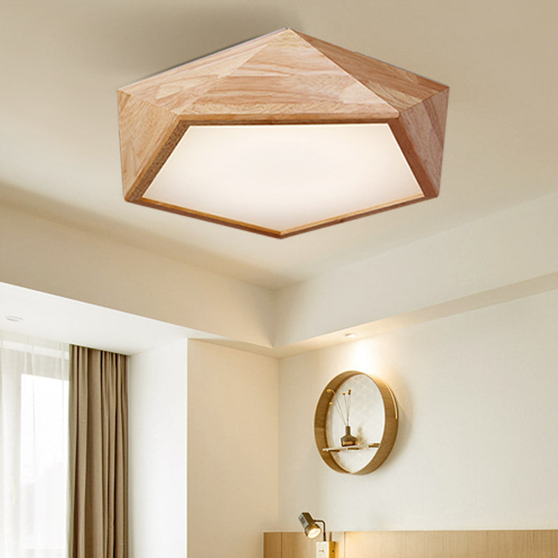 Modern Wooden Geometric LED Flush Mount Ceiling Lamp, 15"/19" Wide
