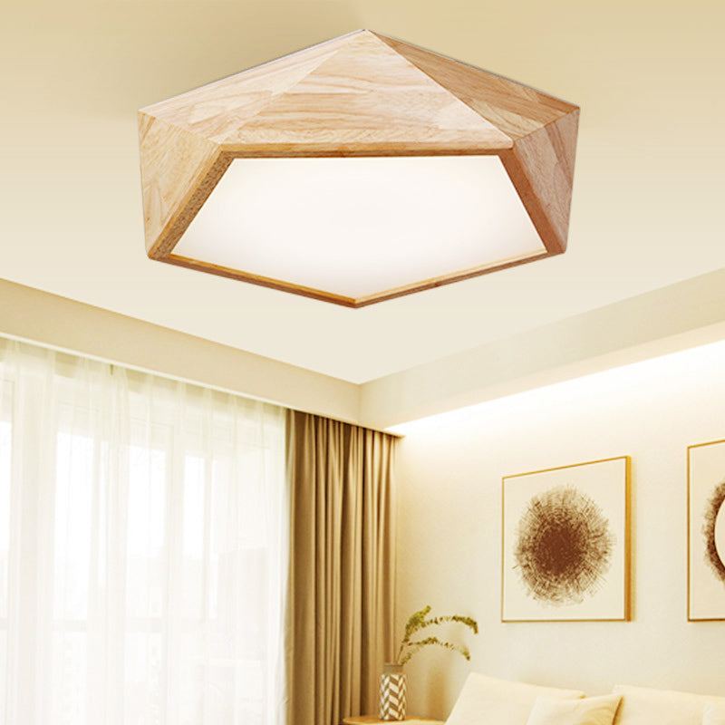 Modern Wooden Geometric LED Flush Mount Ceiling Lamp, 15"/19" Wide