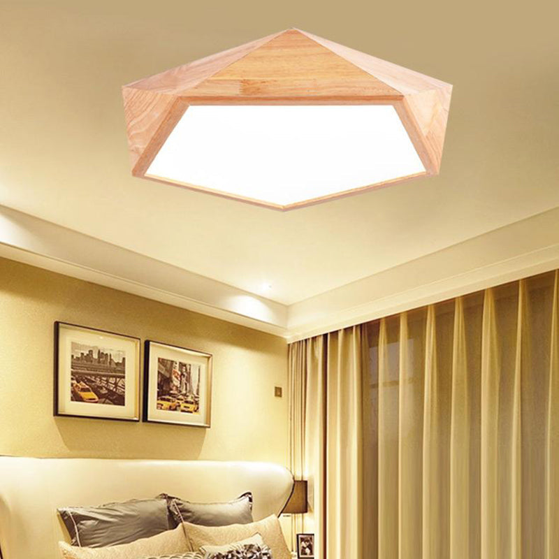 Modern Wooden Geometric LED Flush Mount Ceiling Lamp, 15"/19" Wide