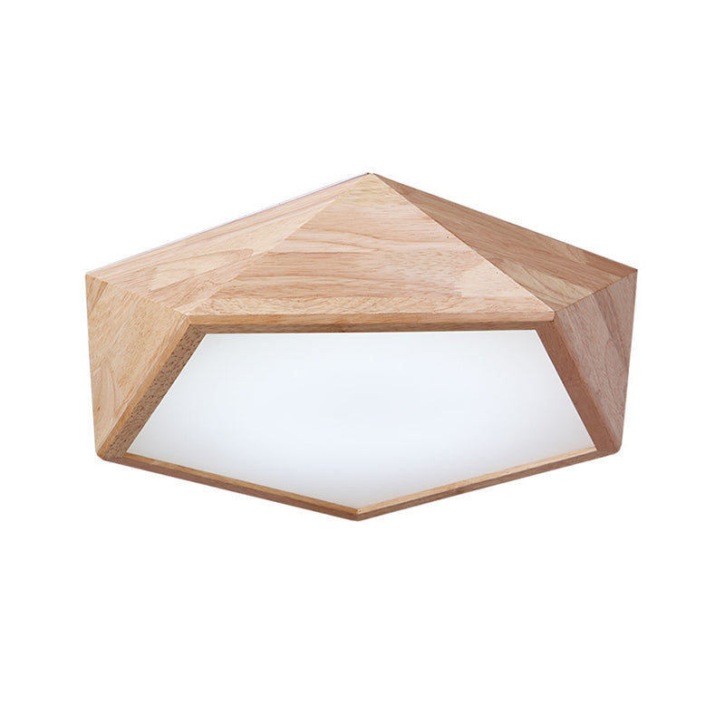 Modern Wooden Geometric LED Flush Mount Ceiling Lamp, 15"/19" Wide
