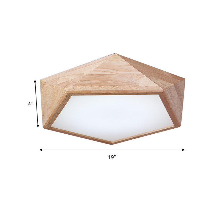 Modern Wooden Geometric LED Flush Mount Ceiling Lamp, 15"/19" Wide