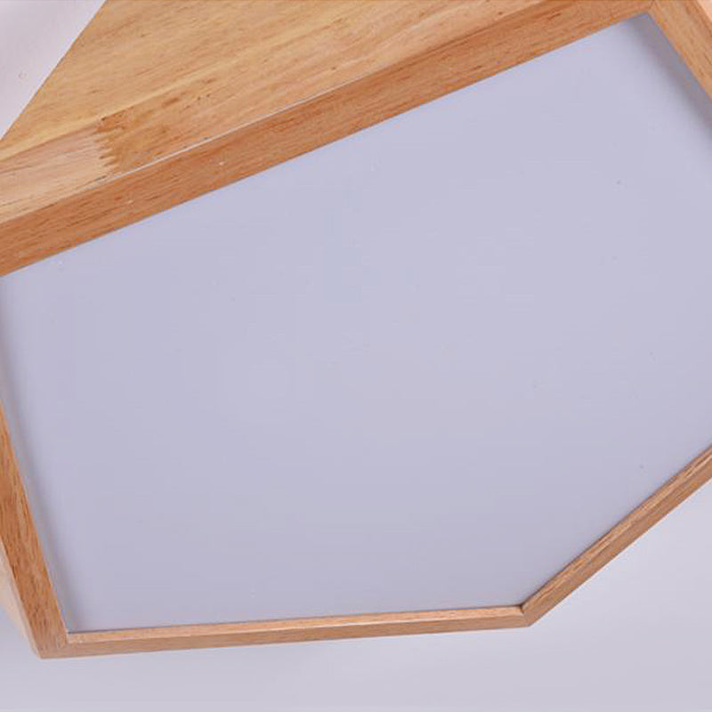 Modern Wooden Geometric LED Flush Mount Ceiling Lamp, 15"/19" Wide