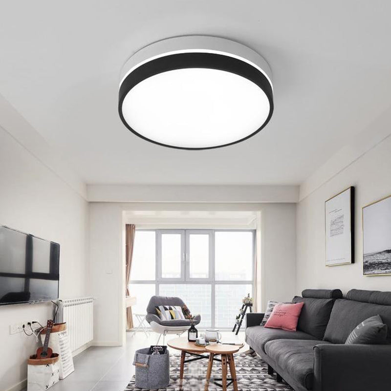 Lampe à encastrer à tambour noir : abat-jour en acrylique nordique, plafonnier LED pour salon