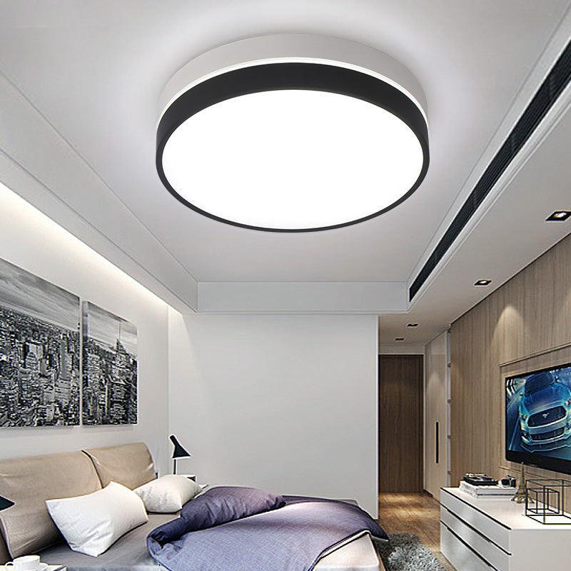 Lampe à encastrer à tambour noir : abat-jour en acrylique nordique, plafonnier LED pour salon
