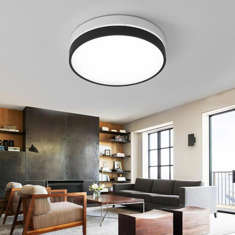 Lampe à encastrer à tambour noir : abat-jour en acrylique nordique, plafonnier LED pour salon