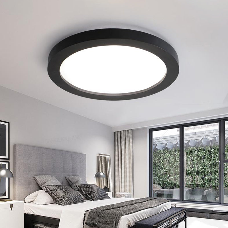 Minimalistic LED Black Flush Mount Ceiling Light Fixture - Plate Metal Flush, Recessed Diffuser - 14"/18"/21.5" Wide