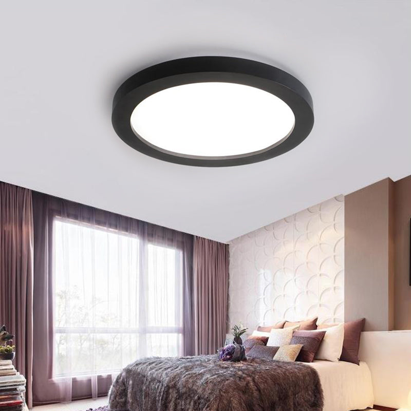 Minimalistic LED Black Flush Mount Ceiling Light Fixture - Plate Metal Flush, Recessed Diffuser - 14"/18"/21.5" Wide