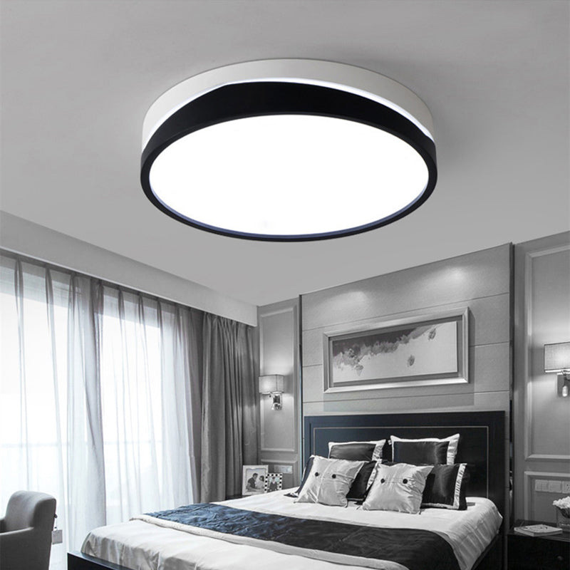 Nordic Drum Ceiling Mounted LED Flush Mount Light, 16"/19.5" Dia, with Acrylic Diffuser - Black/White Bedroom Ceiling Light