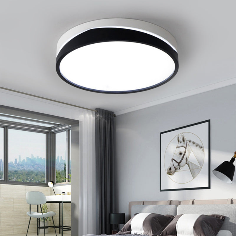 Nordic Drum Ceiling Mounted LED Flush Mount Light, 16"/19.5" Dia, with Acrylic Diffuser - Black/White Bedroom Ceiling Light