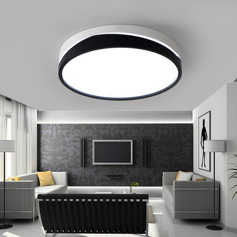 Nordic Drum Ceiling Mounted LED Flush Mount Light, 16"/19.5" Dia, with Acrylic Diffuser - Black/White Bedroom Ceiling Light