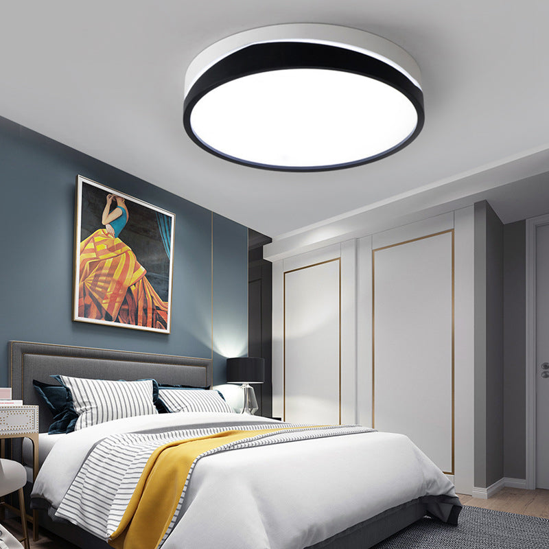 Nordic Drum Ceiling Mounted LED Flush Mount Light, 16"/19.5" Dia, with Acrylic Diffuser - Black/White Bedroom Ceiling Light