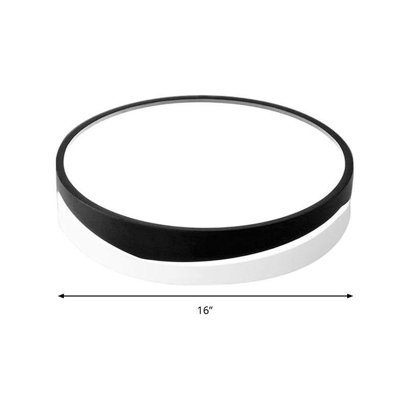Nordic Drum Ceiling Mounted LED Flush Mount Light, 16"/19.5" Dia, with Acrylic Diffuser - Black/White Bedroom Ceiling Light