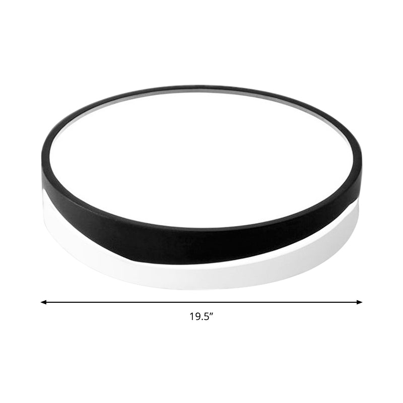 Nordic Drum Ceiling Mounted Led Flush Mount Light 16/19.5 Dia With Acrylic Diffuser - Black/White