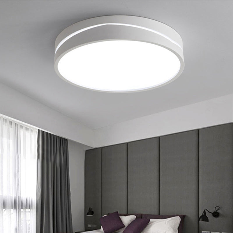 Nordic Drum Ceiling Mounted LED Flush Mount Light, 16"/19.5" Dia, with Acrylic Diffuser - Black/White Bedroom Ceiling Light