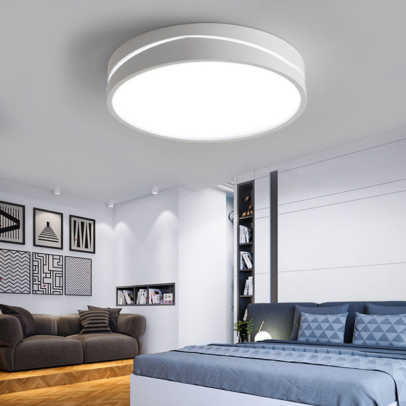 Nordic Drum Ceiling Mounted LED Flush Mount Light, 16"/19.5" Dia, with Acrylic Diffuser - Black/White Bedroom Ceiling Light