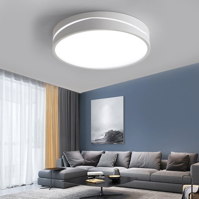 Nordic Drum Ceiling Mounted LED Flush Mount Light, 16"/19.5" Dia, with Acrylic Diffuser - Black/White Bedroom Ceiling Light
