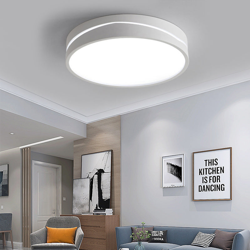 Nordic Drum Ceiling Mounted LED Flush Mount Light, 16"/19.5" Dia, with Acrylic Diffuser - Black/White Bedroom Ceiling Light