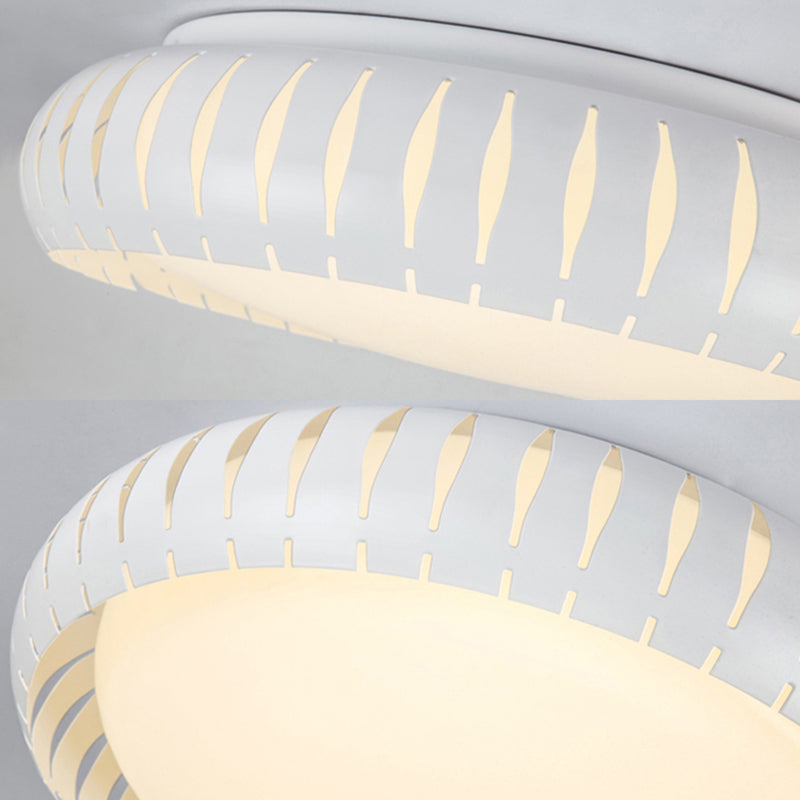 Simple Metal LED Ceiling Flush Mount Light, White/Black, with Hollow Shade for Living Room, 18.5"/22.5" Diameter