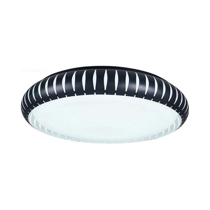Simple Metal LED Ceiling Flush Mount Light, White/Black, with Hollow Shade for Living Room, 18.5"/22.5" Diameter