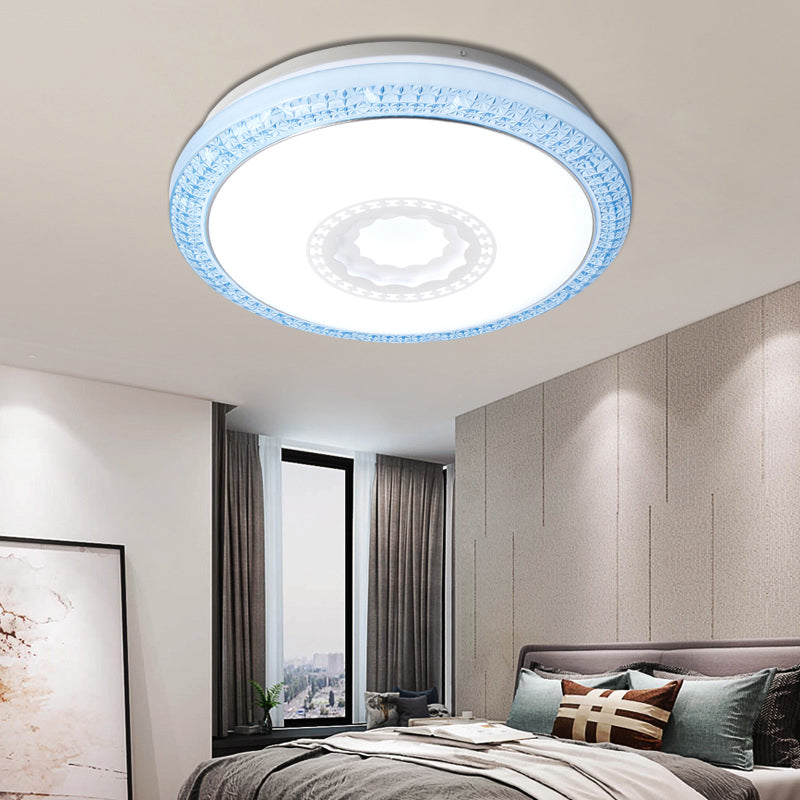Contemporary LED Drum Flush Mount Lamp - Acrylic Diffuser in White/Pink/Blue - Ideal for Bedroom Ceiling - Warm/White Light - 16"/19.5" Dia