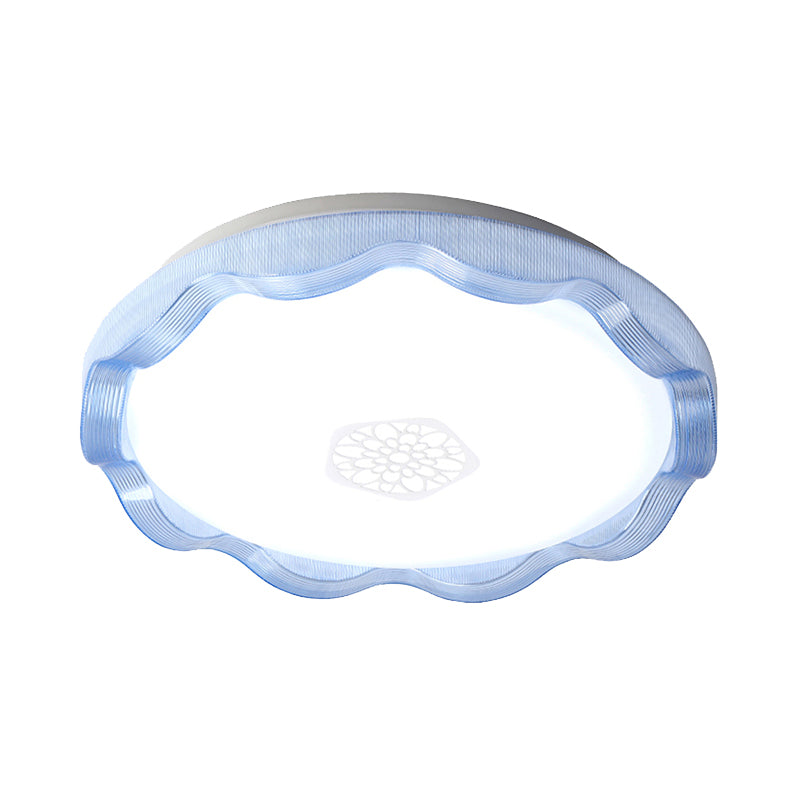 Scalloped Metal Ceiling Flush with Acrylic Diffuser in White/Blue/Gold - LED Flush Light Fixture for Bedrooms - 16"/19.5" Diameter - Warm/White Lighting