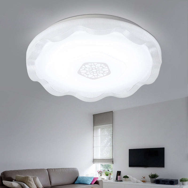 Scalloped Metal Ceiling Flush with Acrylic Diffuser in White/Blue/Gold - LED Flush Light Fixture for Bedrooms - 16"/19.5" Diameter - Warm/White Lighting
