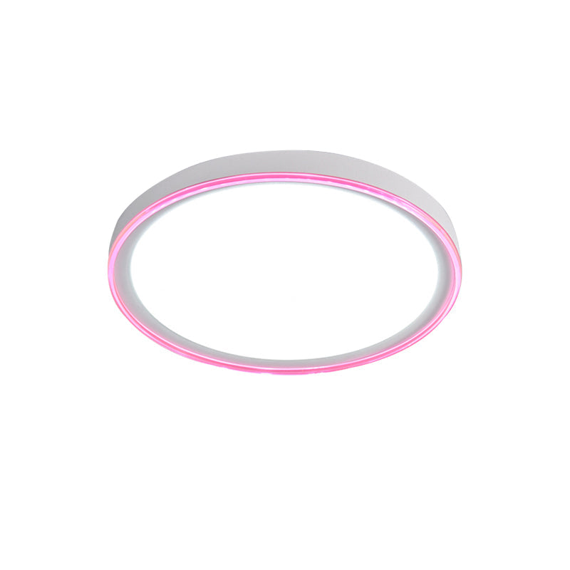 16"/19.5" Nordic Metal Round Flush Light with Acrylic Shade - White/Pink/Yellow LED Ceiling Fixture for Bedroom