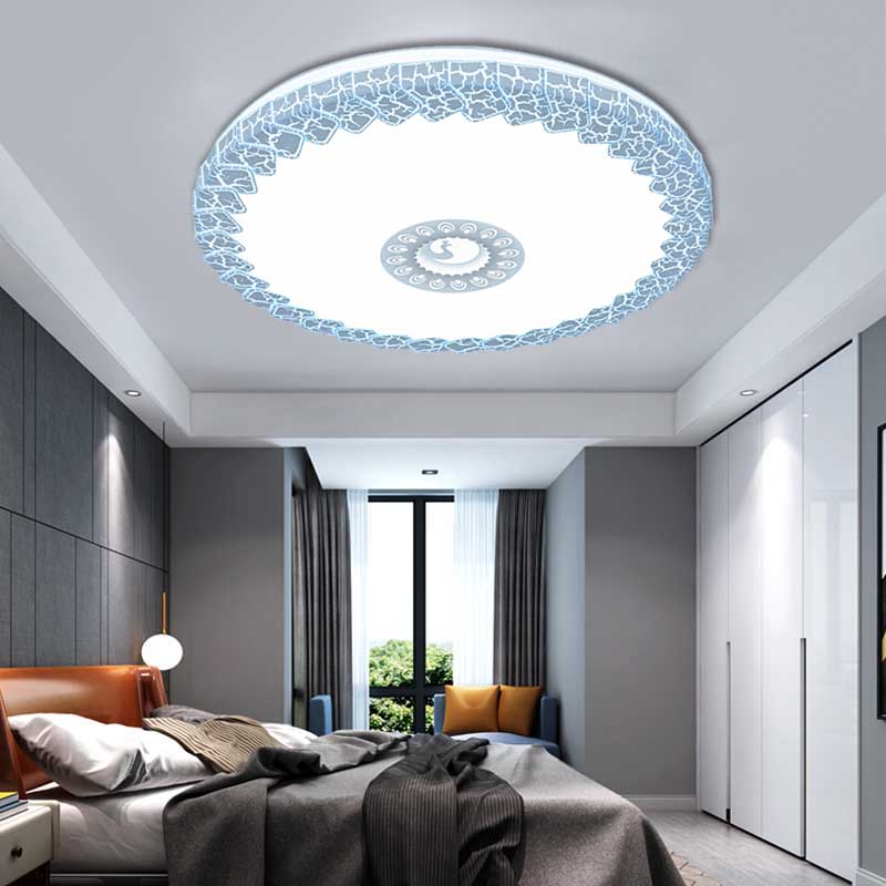 Plafonnier LED moderne à encastrer avec abat-jour en acrylique en finition craquelée blanche/bleue/dorée - Éclairage de chambre à coucher, taille 15"/19", lueur chaude/blanche