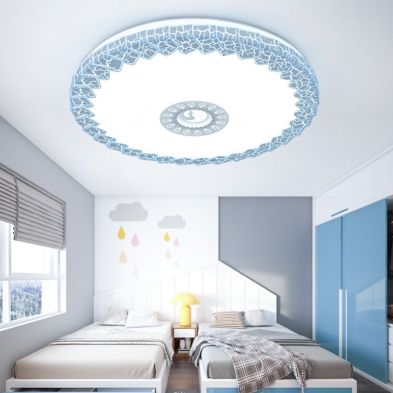 Plafonnier LED moderne à encastrer avec abat-jour en acrylique en finition craquelée blanche/bleue/dorée - Éclairage de chambre à coucher, taille 15"/19", lueur chaude/blanche