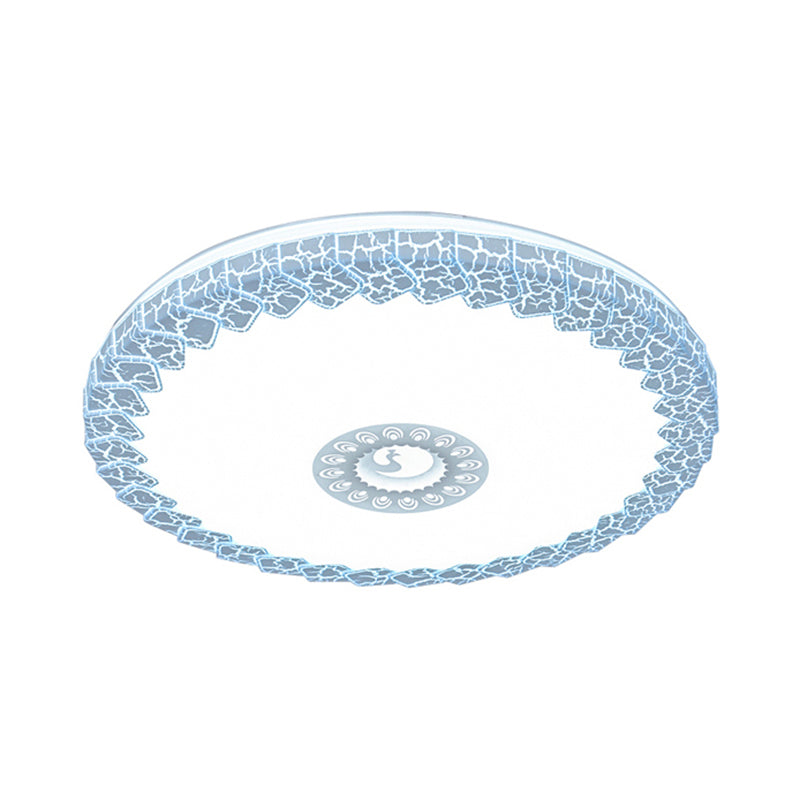 Plafonnier LED moderne à encastrer avec abat-jour en acrylique en finition craquelée blanche/bleue/dorée - Éclairage de chambre à coucher, taille 15"/19", lueur chaude/blanche