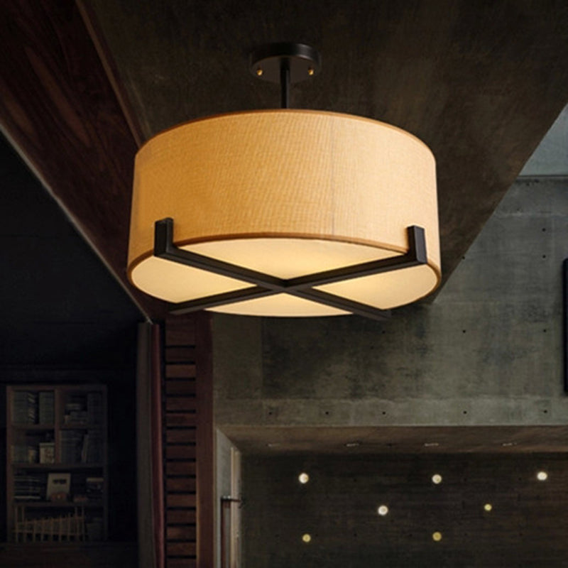 Plafonnier tambour en tissu minimaliste - Lampe encastrée beige à 5 ampoules - Diamètre 16"/19,5"/23,5