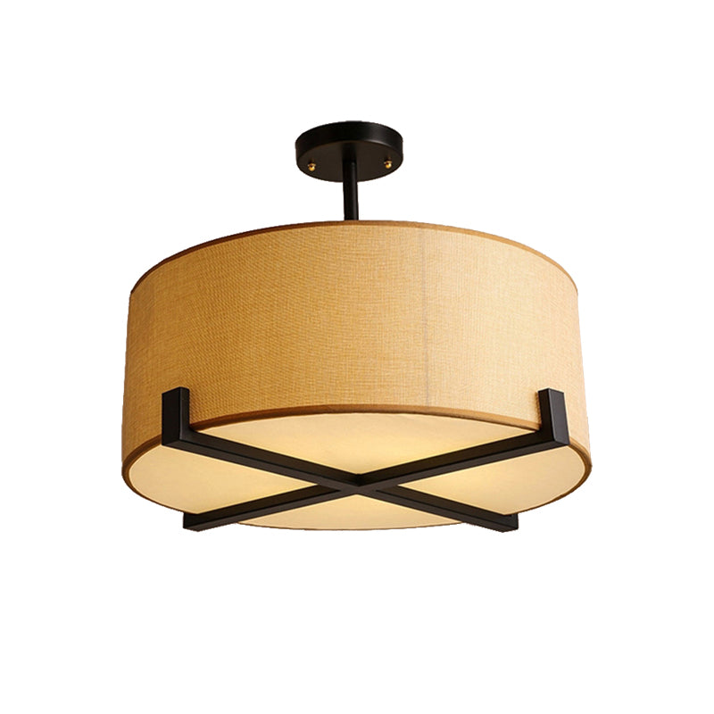 Plafonnier tambour en tissu minimaliste - Lampe encastrée beige à 5 ampoules - Diamètre 16"/19,5"/23,5