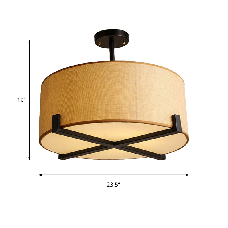 Plafonnier tambour en tissu minimaliste - Lampe encastrée beige à 5 ampoules - Diamètre 16"/19,5"/23,5