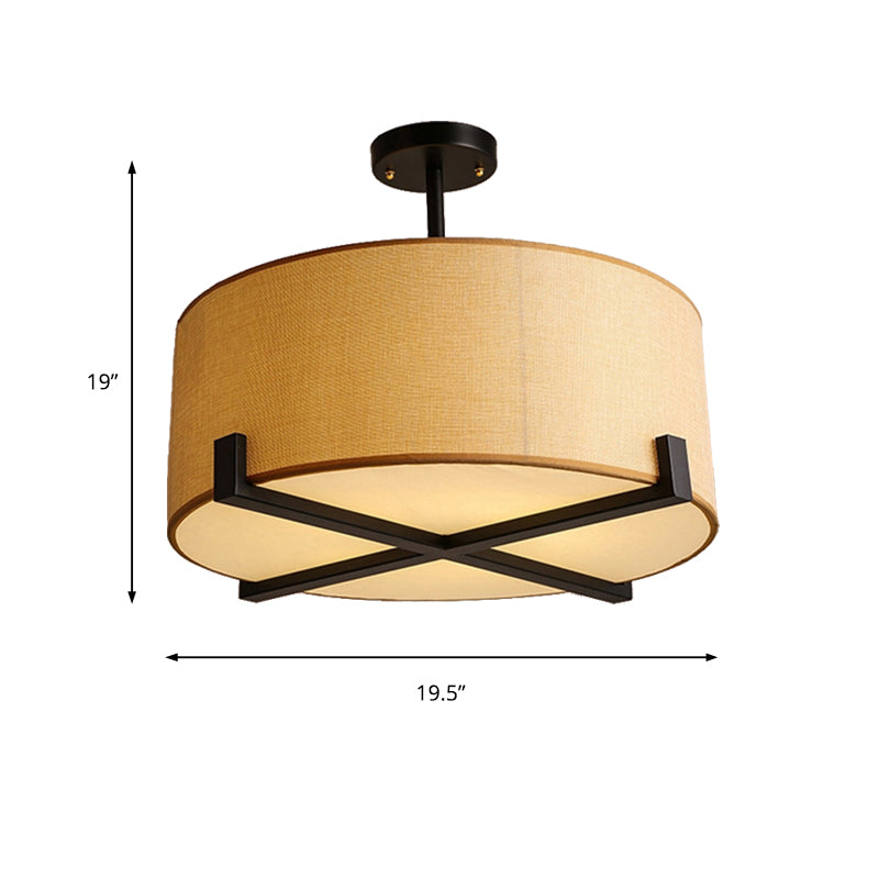 Plafonnier tambour en tissu minimaliste - Lampe encastrée beige à 5 ampoules - Diamètre 16"/19,5"/23,5