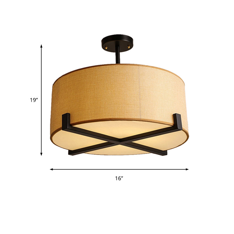 Plafonnier tambour en tissu minimaliste - Lampe encastrée beige à 5 ampoules - Diamètre 16"/19,5"/23,5